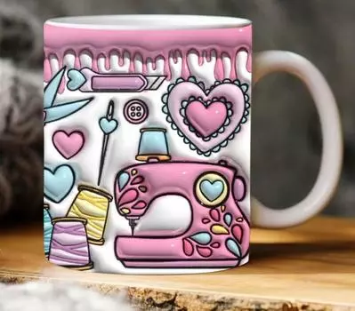3D Painting Sewing Machine Sewing Machine Ceramic Coffee Mugs Books Water Mugs Books 301-400ml