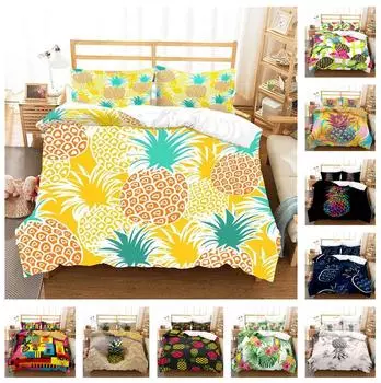 3D Painting Style Bedding Set King Queen Bed Down Duvet Cover Pillowcase 2/3pcs Pineapple Pattern Bed Cover Luxury Home Textile Gift Baby 100x135cm
