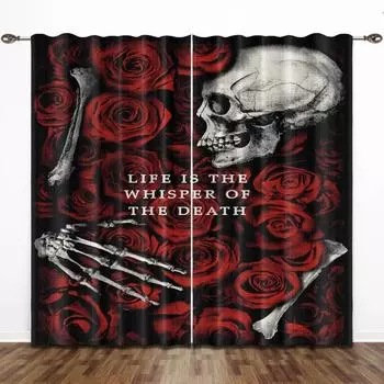 3D панк пара готический ужас женский череп мертвая роза красные шторы светофильтрующие оконные шторы для гостиной спальни 2 шт. 50W130H(CM) 2PCS&Grommet Top