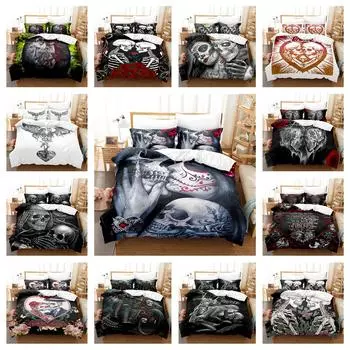 3D пара череп голова серии постельного белья Хэллоуин ужас пододеяльник и наволочка 2/3 шт. AU/US/UK/DE полноразмерное украшение дома Baby 100x135cm