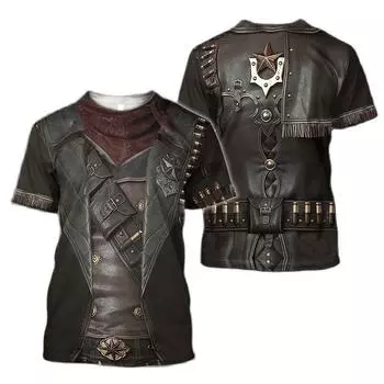 3D Pattern Cowboy Мужская футболка Модная одежда для косплея с круглым вырезом Персонализированная толстовка Мужская свободная повседневная футболка с коротким рукавом S