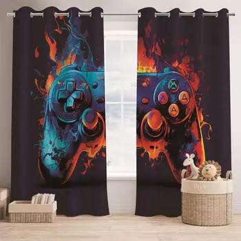 3D Pattern Video/TV Game Curtains Gamers Love Curtains Game Controller Gamepad Curtains For Bedroom Kids Room Decor 50W130H(CM)X2PCS&Grommet Top