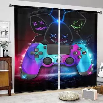 3D Pattern Video/TV Game Player Printing Living Room Game Handle Curtains For Kids Room Decoration Drapes Rideaux 2 PIece 150W166Hcm(59x65in)&Rod Pocket чёрный