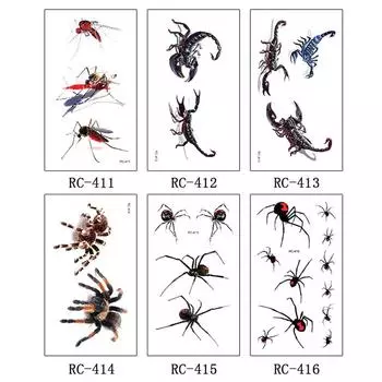 3D Паук Тату Скорпион Временные татуировки наклейки для Хэллоуина Tricky