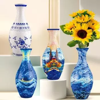 3D пазл ваза DIY ручной работы Цветочный замок Морская волна Лодка Принт Цветочные растения Держатель Контейнер Детская развивающая головоломка Строительная игрушка