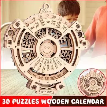 3D Пазлы Деревянный Мини Уникальный Вечный Календарь Механическая Передача Резьба Лазерная Гравировка Календарь Подарочная Игрушка