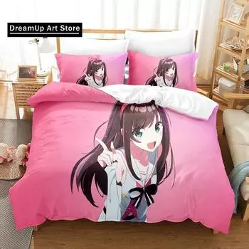 3D-печать аниме Kawaii Girls Kizuna AI Постельное белье Single Twin Full Queen King Size Bed Set Adult Kid Bedroom Duvet cover Sets EU Single 90x200cm