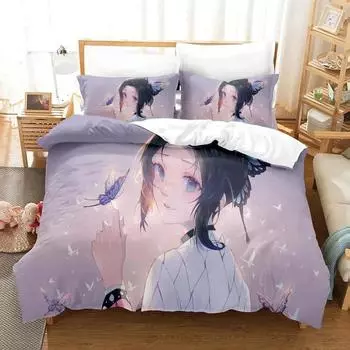 3D-печать аниме простыня Demon Slayer постельное белье комплект односпальный двуспальный двуспальный двуспальный комплект для взрослых и детей спальня пододеяльник наборы 70x133cm 2pcs
