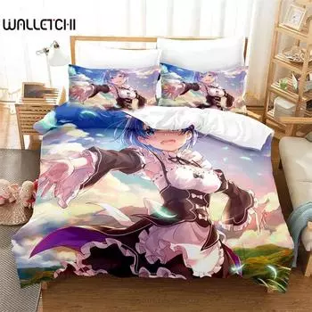 3D-печать аниме Re Zero Rem Ram Emilia комплект постельного белья для мальчиков и девочек Twin Queen Size пододеяльник наволочка кровать дети взрослые 135x200cm 2pcs
