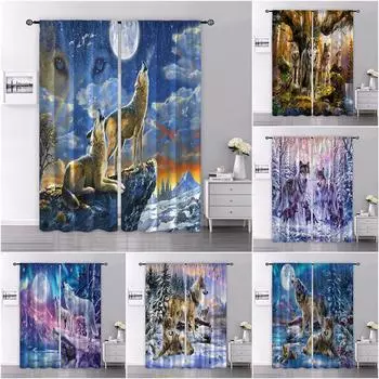 3D-печать черного животного Снежный волк затемняющие шторы на окна для гостиной детской комнаты спальня крючок декоративный W50H130(CM)x2&Hook