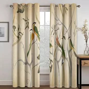 3D печать дешевые абстрактные художественные серебряные березовые натуральные тонкие оконные шторы для гостиной спальни декор 2 панели 100W130H(CM)40x51in&Hook