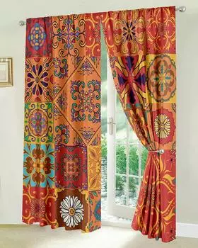 3D-печать Girl Bohemian Art Splicing Blocks Lounge Window Шторы для гостиной 2 шт Бесплатная доставка Украшение спальни 50Wx60H(CM)x1Piece&Hook