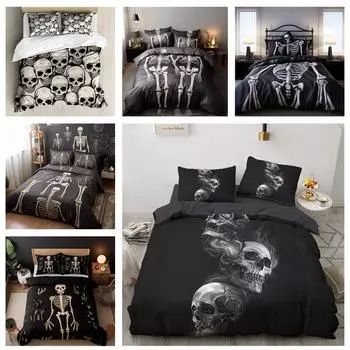 3D печать комплект постельного белья на Хэллоуин ужас череп пух пододеяльник наволочка 2/3 шт кость каркас покрывало домашний текстиль подарок Baby 100x135cm