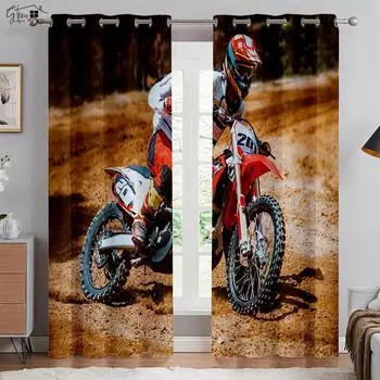 3D-печать Крутые шторы с изображением мотоцикла Ретро Мотоцикл Индустриальный стиль Спальня Гостиная Балкон Автомобильная линия Декоративные шторы W50xH130(CM)x2PCS&Grommet Top