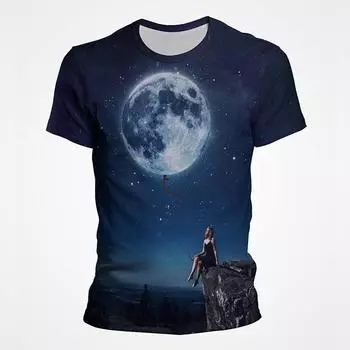 3D-печать Луны Новая модная одежда для мужчин и женщин Крутая уличная летняя футболка с коротким рукавом для мальчиков и девочек, детская футболка S