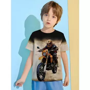 3D-печать Мотоцикл Детская летняя одежда Детские топы Рубашки Детская футболка Одежда для мальчиков Мужские футболки Топы 100