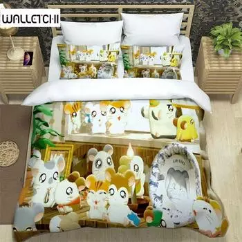 3D-печать Мультяшный милый комплект постельного белья Hamtaro Пододеяльник Пододеяльник Пододеяльник Подарок на день рождения Детский пододеяльник Постельные принадлежности Домашний текстиль 70x133cm 2pcs