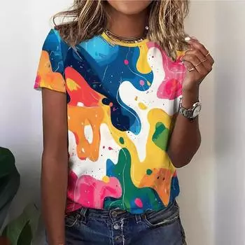 3D-печать Обработка печати для летней женской футболки с круглым вырезом для женщин Футболки женские S