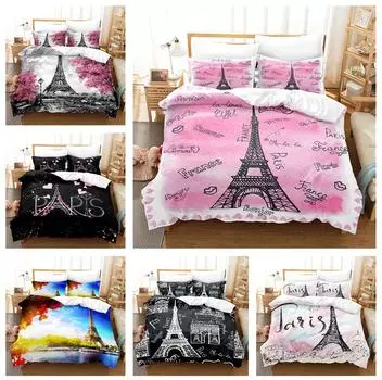 3D-печать Парижская башня Постельное белье Романтическая любовь Пуховые пододеяльники Наволочки 2/3 шт. Домашний текстиль для женщин и девочек, подарки Baby 100x135cm
