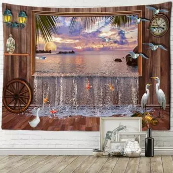 3D печать пейзажная живопись гобелен настенный психоделический хиппи тапиз богемный стиль эстетика комнаты домашний декор 95x70cm