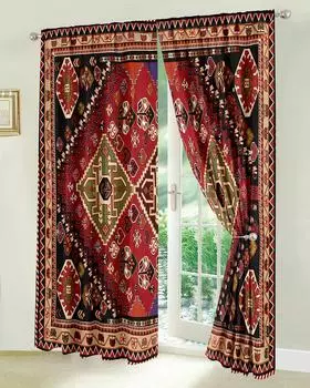 3D-печать персонализированные винтажные полузатеняющие шторы в стиле бохо для гостиной, 2 шт., бесплатная доставка, черно-красные шторы для спальни 50Wx60H(CM)x1Piece&Hook