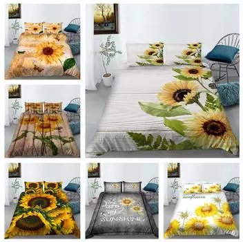 3D-печать Подсолнух Постельное белье Для Женщин и Девочек Цветочный Пух Пододеяльник и Наволочка 2/3 шт King Queen Кровать Полноразмерный Пододеяльник Подарок Baby 100x135cm