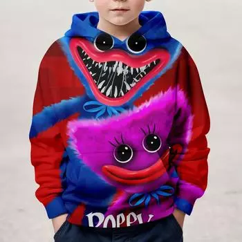 3D-печать Poppy s Play Time Hoodies Детская бутиковая одежда 2024 Весенняя толстовка с капюшоном для отдыха Детская одежда Осенняя детская толстовка 100CM