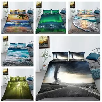 3D печать природный пейзаж комплект постельного белья пейзаж картина пух пододеяльник наволочка 2/3 шт King Queen покрывало AU/DE/EU/ES полноразмерная кровать Baby 100x135cm