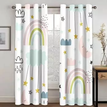 3D печать Радуга милые животные дешевые мультфильм детские тонкие оконные шторы для девочек и мальчиков Декор для гостиной спальни 2 панели W50H130(CM)x2PCS&Hook