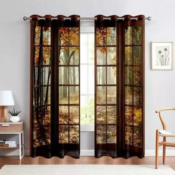 3D-печать Реалистичный эффект Лес Морской Пейзаж Оконные Шторы Спальня Гостиная Кухня Декор Шторы 2 шт Пользовательские Шторы (W50H130cm)-2pcs&Hook