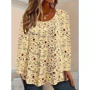 3D-печать с круглым вырезом, модная весна-осень, длинный рукав, женская футболка с принтом, белая, желтая, арбузно-красная, удобная и повседневная S розовый