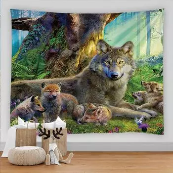 3D печать тигр, слон, волк, лиса, олень, гобелен, большой настенный психоделический гобелен, настенный гобелен в стиле бохо, Настенный декор 100X75CM