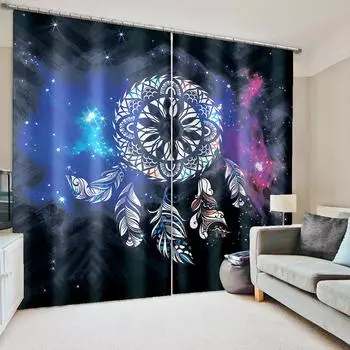 3D-печать в стиле бохо с цифровым изображением животного волка психоделического синего оттенка, тонкие шторы для спальни, дома, гостиной, люверсы, верхний крючок 140W100H(CM)55x39in&Hook