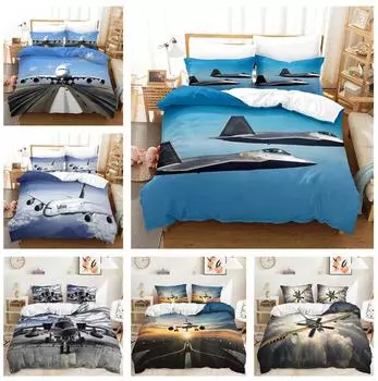 3D-печать в виде самолета, постельное белье для мальчиков и мужчин, пуховые пододеяльники с авиационной тематикой, наволочки 2/3 шт., односпальная кровать, двуспальная кровать, полноразмерное украшение для спальни DE 100x135cm