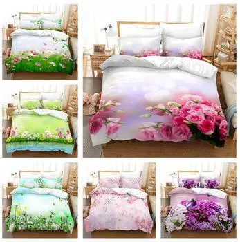 3D-печать весенние цветы постельное белье женские пейзажи пуховые пододеяльники наволочки 2/3 шт односпальная кровать двуспальная кровать полноразмерное украшение для спальни DE 100x135cm