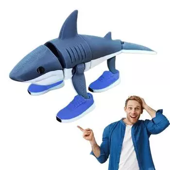 3D-печатная акула, гибкая фигурка акулы с подвижными суставами, акула в синих кроссовках, украшение для рюкзака, брелока синий
