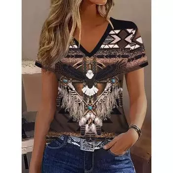 3D-печатная дышащая футболка с V-образным вырезом и коротким рукавом, повседневная спортивная рубашка, женский топ с коротким рукавом S