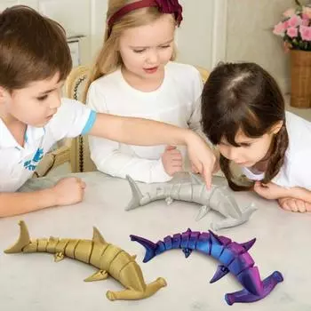 3D-печатная фигурка акулы-молота, подвижные суставы, фигурка акулы, шарнирная модель морского животного, игрушка-фиджет, украшение для домашнего офиса, рабочего стола, орнамент