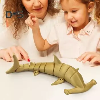 3D-печатная фигурка акулы-молота, подвижные суставы, фигурка акулы, шарнирная модель морского животного, игрушка-фиджет, украшение для домашнего офиса, рабочего стола, орнамент синий/красный