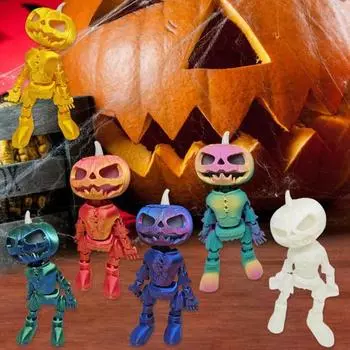 3D-печатная фигурка человека-тыквы с подвижными суставами, жуткая фигурка тыквы на Хэллоуин, светящаяся шарнирная модель тыквы фиолетовый