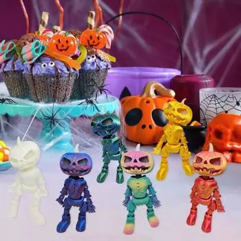 3D-печатная фигурка человека-тыквы с подвижными суставами, жуткая фигурка тыквы на Хэллоуин, светящаяся шарнирная модель тыквы, игрушка для украшения рабочего стола, орнамент фиолетовый