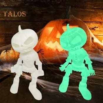 3D-печатная фигурка человека-тыквы с подвижными суставами, жуткая фигурка тыквы на Хэллоуин, светящаяся шарнирная модель тыквы, игрушка для украшения рабочего стола, орнамент фиолетовый