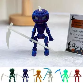 3D-печатная фигурка человека-тыквы с подвижными суставами, фигурка жнеца тыквы на Хэллоуин, светящаяся золотистый