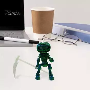 3D-печатная фигурка человека-тыквы с подвижными суставами, фигурка жнеца тыквы на Хэллоуин, светящаяся шарнирная модель тыквы, игрушка, украшение для рабочего стола золотистый