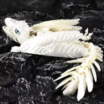 3D-печатная фигурка дракона из перьев, подвижные суставы, летающая фигурка дракона, шарнирная модель крылатого дракона, игрушка, украшение для домашнего офиса, рабочего стола, орнамент 35cm белый
