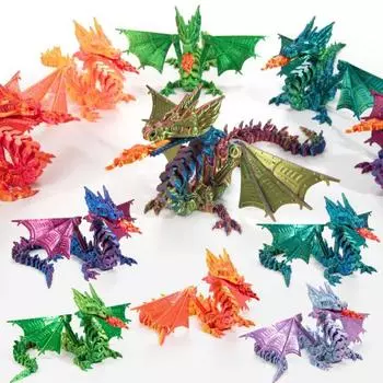 3D-печатная фигурка дракона, многосоставная подвижная китайская модель Лунга, шарнирная фигурка летающего дракона, настольное украшение для детей и взрослых, подарок S синий