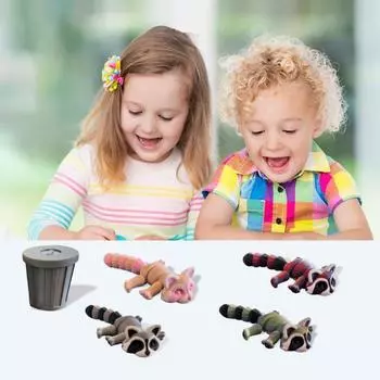 3D-печатная фигурка енота с мусорным баком, подвижные суставы, фигурка енота, шарнирная модель животного, украшение, игрушка для домашнего офиса, настольное украшение серый