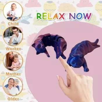 3D-печатная фигурка кошки Подвижные суставы Фигурка котенка Шарнирная модель животного Стресс 12cm золотистый/красный