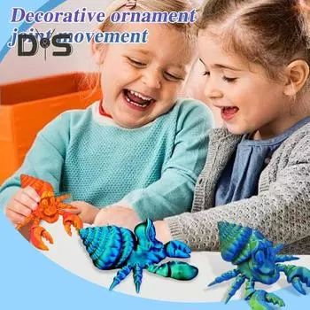 3D-печатная фигурка краба-отшельника с подвижными суставами, модель краба, шарнирная фигурка животного, настольное украшение для детей и взрослых, подарок 9cm красный/золотистый