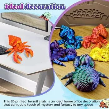 3D-печатная фигурка краба-отшельника с подвижными суставами, модель краба, шарнирная фигурка животного 9cm зелёный